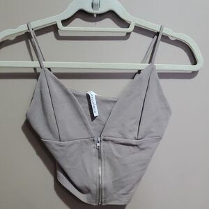 Nameless Taupe Zip-Up Crop Top Size Medium